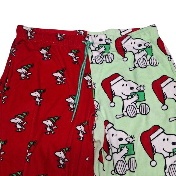 Peanuts Christmas Snoopy Red Green Pants Fluffy Soft Womens Large 12 10 Santa - Picture 7 of 8